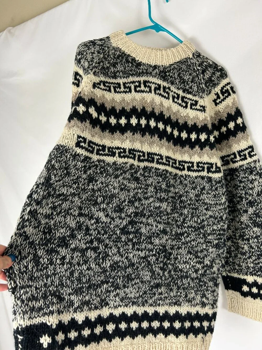 Wool Fair Isle Sweater Black Cream Men's L Vintage Winter